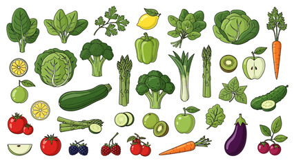 Fototapeta premium A vibrant collection of fresh green vegetables and fruits, illustrating healthy eating and organic produce