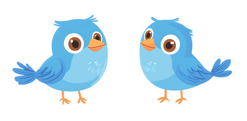 Fototapeta premium Two Blue Cartoon Birds on Transparent Background, Cute and Friendly Design