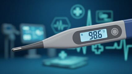 Digital Thermometer Displaying 98.6&deg;F Temperature Healthcare Medical