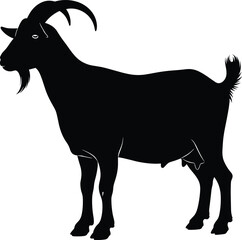 Goat silhouette vector illustration featuring standing farm animal profile for agriculture, livestock graphics, and rural design projects