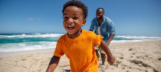 Father and son at beach.