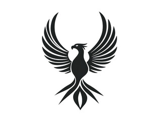 Obraz premium Stylized Black and White Phoenix Bird Logo on Transparent Background