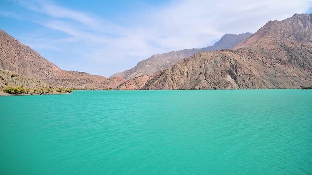 Turquoise Water and Mountain Shoreline at Iskanderkul