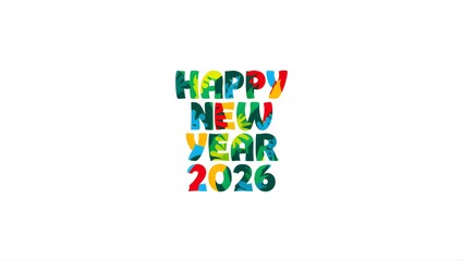 Obraz premium Elegant jungle theme Happy New Year 2026 script with a fluid rainbow color gradient on a clean white background