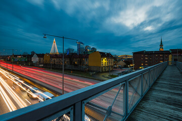 Fototapeta premium Light trails from vehicles on motorway in Gothenburg during the evening time