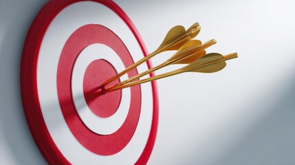 Arrows Hitting Target Bullseye Center, Concept for Business Success, Achievement, Goal and Focus