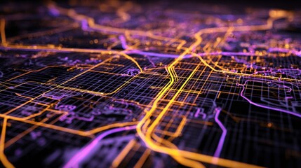 Futuristic Cityscape Visualization with Glowing Network Connections and Data Flow for Technology and Innovation Concepts