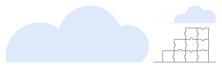 Cloud computing concept. Large cloud graphic with puzzle blocks data integration and software solutions. Cloud computing for digital innovation, data management, and scalable technology use. Ideal