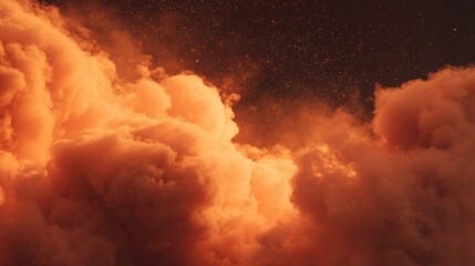 Abstract Orange Cloudscape: Ethereal Smoke and Dust Formation with Atmospheric Texture for Backgrounds