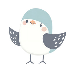 Obraz premium Cute Bird Illustration with Blue Head and Gray Wings, Transparent Background