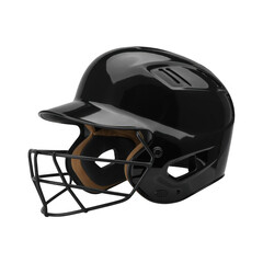 Fototapeta premium Black baseball batting helmet with protective face cage and brown padding isolated on a transparent background