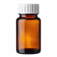 Fototapeta premium Amber glass bottle with ribbed white cap, simple style
