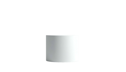 A white cylindrical shape is centered against a stark black background. It appears smooth and modern. The object is three-dimensional