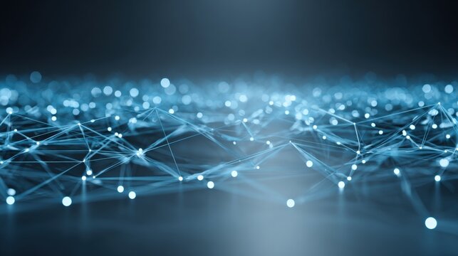 Abstract Technology Background with Glowing Nodes and Lines, Conceptual Network Connection and Data Transmission