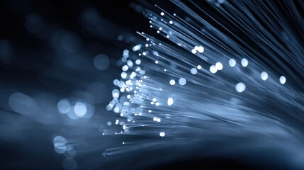 Fiber Optic Cables Glowing with Data, Network Communication and High Speed Connectivity Technology Concept