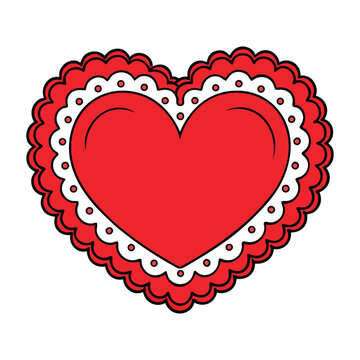 A delicate red lace heart doily with intricate swirls and tiny cutout patterns, creating a romantic, handcrafted look perfect for Valentine&rsquo;s d&eacute;cor, gifts, or charming displays.
