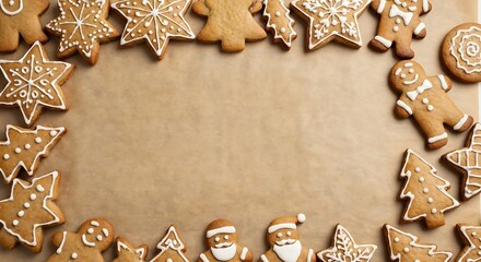 Delicious Assortment of Iced Gingerbread Cookies Creating a Cozy Frame