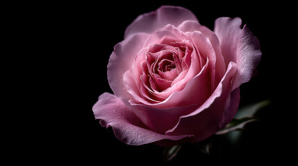 Fototapeta premium Delicate pink rose flower in dramatic studio lighting on a black background, elegant macro photography of flowers