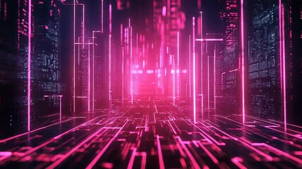 Digital cityscape illuminating data connection in cyberspace - Powered by Adobe