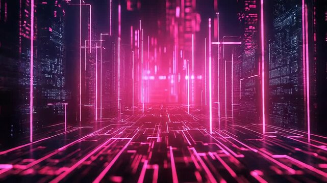 Digital cityscape illuminating data connection in cyberspace