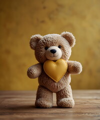 A cute teddy bear hold a biig heart with love