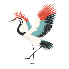 Fototapeta premium Illustrated Crane Bird in Flight, Vibrant Colors, Transparent Background