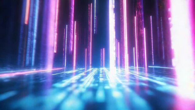 Abstract glowing vertical lines creating digital data stream