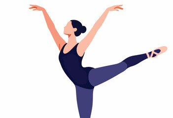 Obraz premium A graphic illustration of a ballerina in mid-motion with arms raised, en pointe. Simple, flat vector style