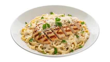 Creamy chicken alfredo, isolated on white or transparent background. PNG