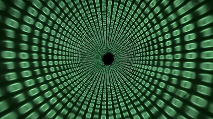 Digital tunnel of binary code data stream with green glowing numbers. - Powered by Adobe