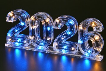 Luminous "2026" numeral display; clear plastic, lights