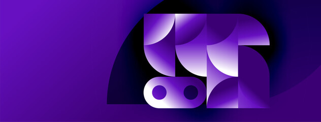 Abstract purple design. Geometric shapes overlap, creating modern visual impact. Gradient hues suggest depth, texture. Minimalist composition.