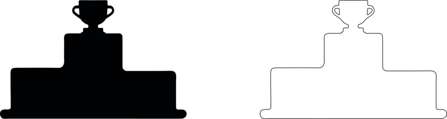 Podium with a first-place trophy. Vector silhouette of the awards ceremony.