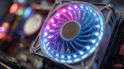 Colorful neon RGB led lights of computer cooler or fan