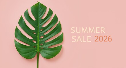 Monstera Leaf & Summer Sale: The single leaf of a monstera plant, set against a backdrop, conveys a sense of tropical allure. A 'summer sale' message enhances the seasonal theme.