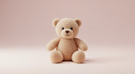 Obraz premium Teddy Bear's Delight: An endearing teddy bear sits gracefully, radiating comfort, serenity, and gentle joy against a pastel backdrop.