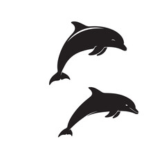 Fototapeta premium Dolphin Silhouette Vector Set Black and WhiteDolphin Animal Silhouette Minimal Vector IllustrationDolphin Black White Ocean Silhouette Collection