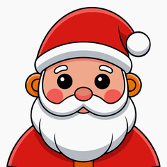 Cute Santa Claus face vector illustration with red hat, white beard, rosy cheeks, and cheerful expression. Perfect for festive holiday designs