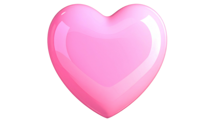 A 3D render of a glossy, pink heart floating against a black background. The shape is smooth, well-defined, and fully illuminated