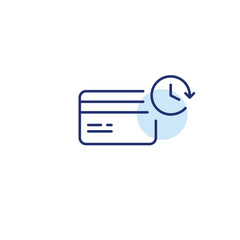 Credit card and clock. Scheduled payments, on-time salary or money transfers. Pixel perfect, editable stroke vector icon