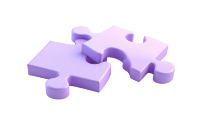 Two lavender-colored jigsaw puzzle pieces sit together. One piece is connected to the other, creating a cohesive visual concept