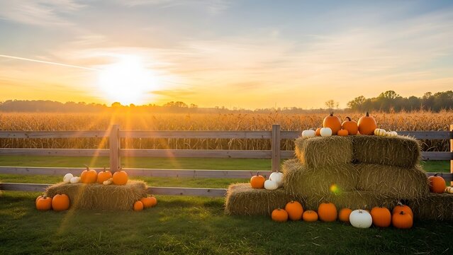 pumpkin harvest field sunrise  - Powered by Adobe