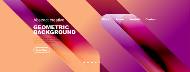 Abstract geometric design. Vibrant colors, flowing shapes, website header with navigation options. Modern aesthetic.