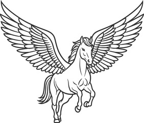Obraz premium Pegasus winged horse hand drawn sketch vector