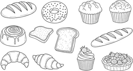 Sketch icons vintage vector illustrations set of desserts and bakery