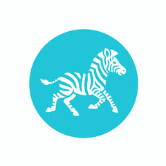 Stylized White Zebra Running in a Blue Circle.