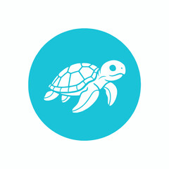 Stylized White Sea Turtle Illustration in a Teal Circle.
