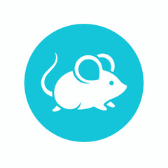 Cute white mouse icon on a bright blue circle background.