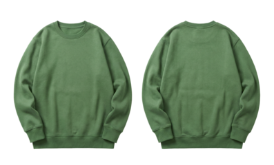 Green Basic Crewneck Sweatshirt Front and Back Flat Lay Mockup isolated on transparent background