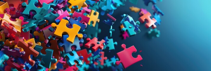 Colorful puzzle pieces celebrating world logic day for creative design and inspiration. Horizontal banner. Copy space. Creativity and Knowledge. World Philosophy Day